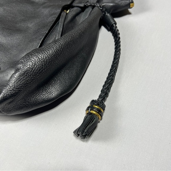 ELLIOT LUCCA Black Leather Tote Hobo Shoulder Bag Tassel Gold Stud Biker Boho - Picture 4 of 14